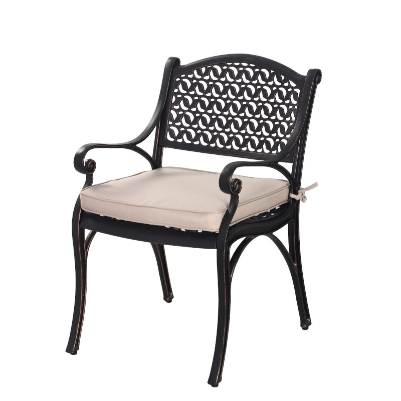 Chantal Chair in sand black in colour with cream cushion and a white background.