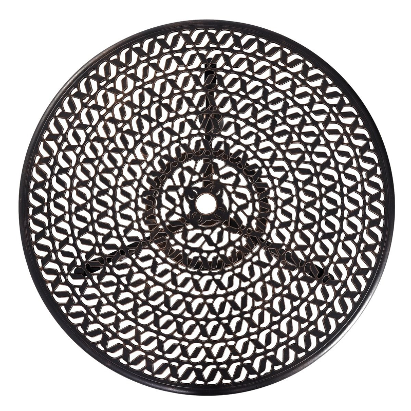 Tabletop view looking down on the chantal table in sand black colour on a white background.