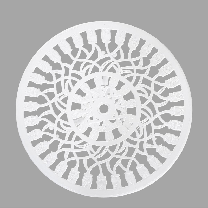 Top view of the Dominique table in white colour, with a grey background.