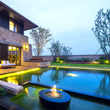 Load image into Gallery viewer, Private residence in France showcasing the Galio Round Gas Fire Pit Insert Australia