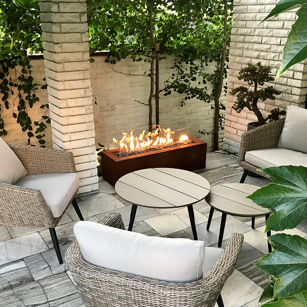 Corten coloured Galio Linear Automatic Gas Fire Pit Australia