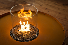 Load image into Gallery viewer, Close up of Galio Corten Round Gas Fire Pit Australia burning