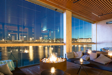Load image into Gallery viewer, Galio Corten Round Gas Fire Pit in a poolside area Helsinki 