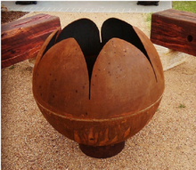 Load image into Gallery viewer, The Lotus Fire Pit in natural rust - 80cm Diameter x 95/110cm High