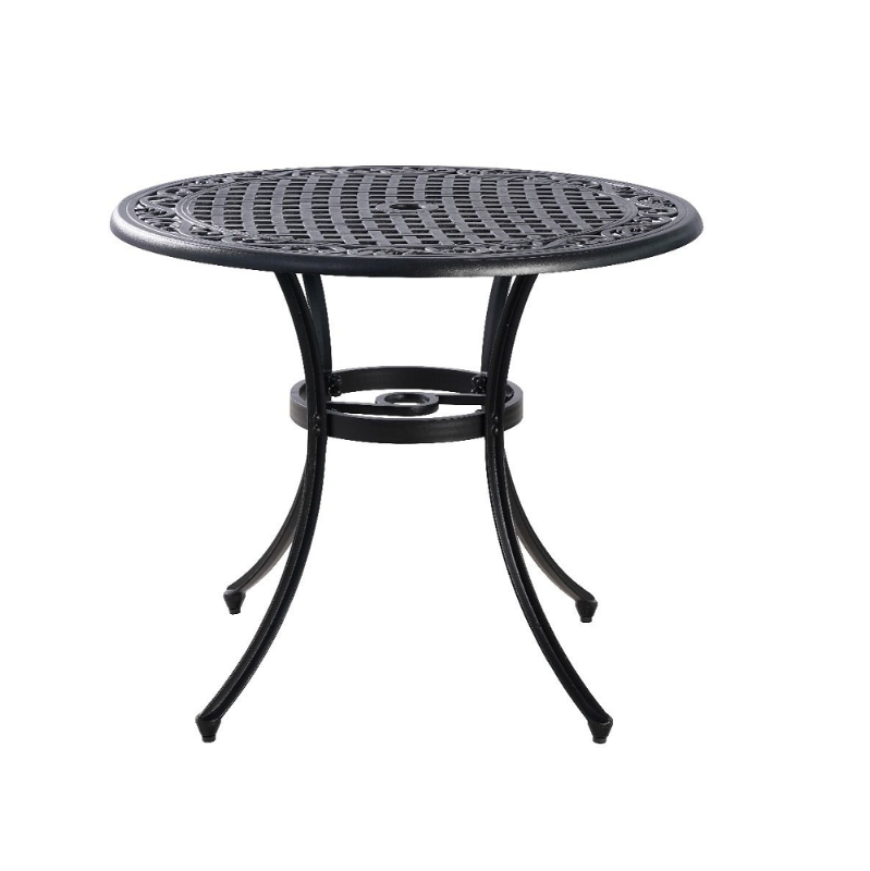 Marco Cast Aluminium Outdoor Table in black colour on a white background.