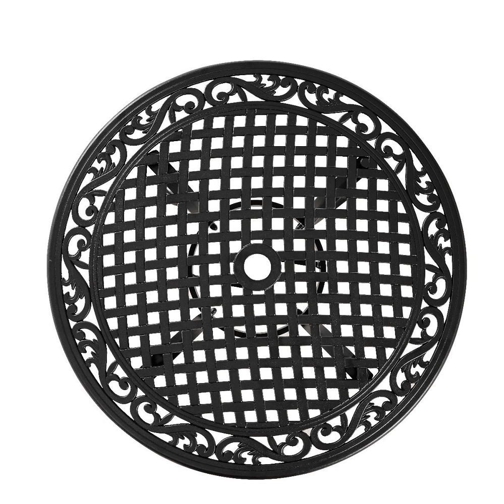 Marco Cast Aluminium Outdoor Table Top in black colour, looking down from a top view on a white background.