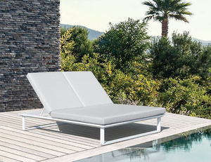 Vivara Sunlounge Australia - Double white frame with pale grey cushions at poolside
