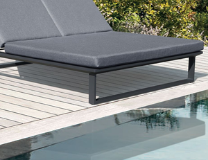 Close up view of Vivara Sunlounge Australia - Double charcoal frame with dark grey cushions