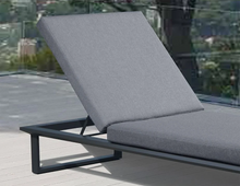 Load image into Gallery viewer, Close up of the top of Vivara Sunlounge Australia - Single charcoal frame with dark grey cushions