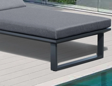 Load image into Gallery viewer, Close up bottom of a Vivara Sunlounge Australia - Single charcoal frame with dark grey cushions