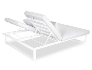 Back view of a Vivara Sunlounge Australia - Double white frame with pale grey cushions