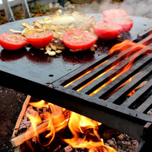 Load image into Gallery viewer, Yagoona Barramundi wood BBQ cooking tomatoes and onions