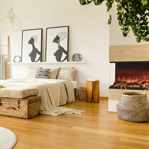 Astro Electric Fireplace Australia in a bedroom with left corner unit