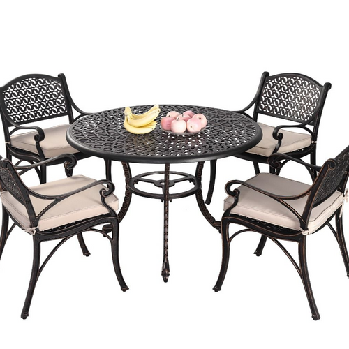 Chantal 5 piece setting with plate of apples and bananas on table