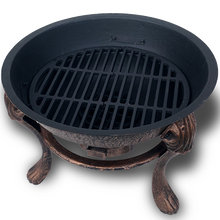 Load image into Gallery viewer, Top view of Vesuvius Firepit BBQ looking inside it and the grill rack