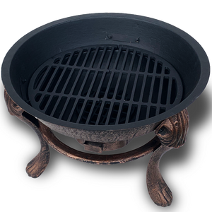 Top view of Vesuvius Firepit BBQ looking inside it and the grill rack