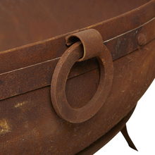 Load image into Gallery viewer, Close up view of the handle and stud detail on the Indian Kadai Replica fire pit