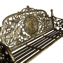 Load image into Gallery viewer, Side view of Cameo Cast Iron Bench Large size in black gold colour