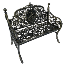Load image into Gallery viewer, Side view of the Cameo Cast Iron Bench small size in black gold colour