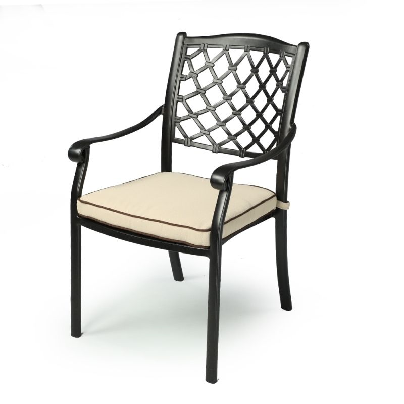 Fuji Aluminium Chair in sand black with cream coloured cushion.