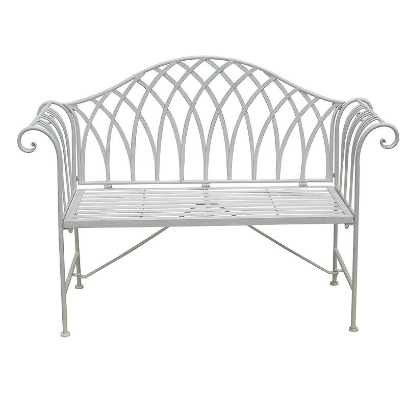 Lavinia Iron Bench Australia in Antique White colour with a white background.
