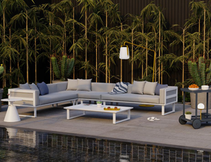 Vivara Modular Sofa - lifestyle garden modern furniture collection in white at poolside