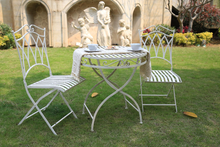 Load image into Gallery viewer, White coloured Albany 3 Piece Wrought Iron Setting in a garden setting