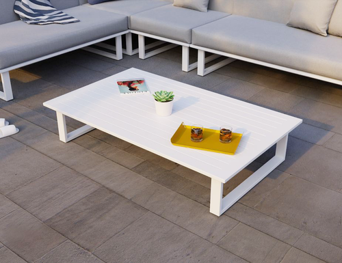 Vivara Outdoor Australia rectangle Coffee Table in White with a couple of drinks