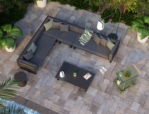 Charcoal coloured Vivara Modular Sofa - lifestyle outdoor modern furniture set 