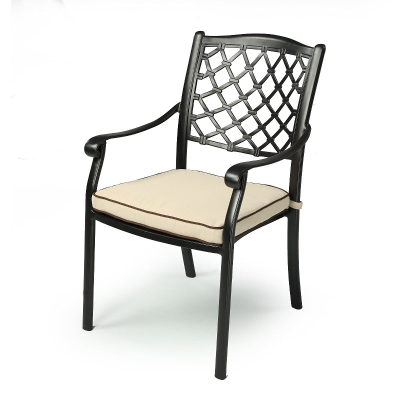 Sand black coloured Positano Aluminium Outdoor Chair with Cream cushion on a white background.