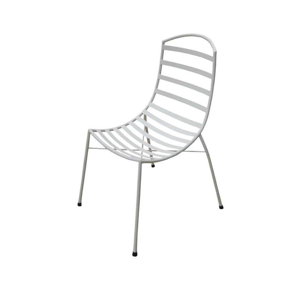 The Sarahline white metal chair with a white background.