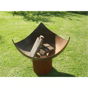 The Chalice Fire Pit with wood stacked - 80cm Diameter x 40cm Deep