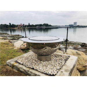 Teppanyaki Stainless Steel Fire Pit complete with BBQ grill, brackets, spit poles and rotisserrie