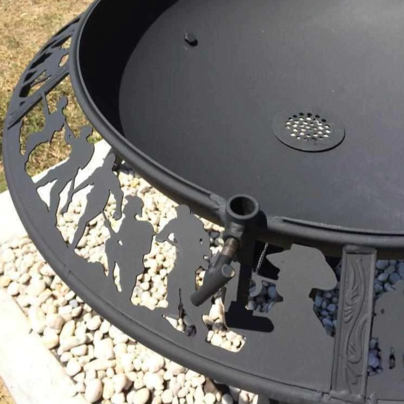 Close up view of the Ultimate BBQ Fire Pit with the Anzac pattern showing soldiers in action.