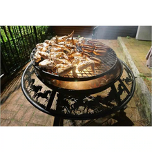 Load image into Gallery viewer, The Ultimate BBQ Fire Pit with sausages and chicken wings cooking