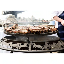 Load image into Gallery viewer, The Ultimate BBQ Fire Pit with meat being grilled