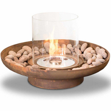Load image into Gallery viewer, Tondo Commerce Ethanol Fire Pit with rocks around and fire burning